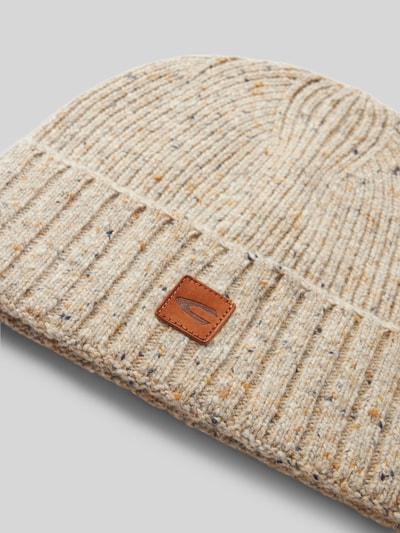 camel active Beanie aus Woll-Mix mit Label-Patch Beige Melange 2