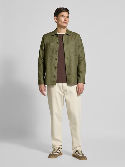 Matinique Slim fit overhemdjack van een mix van linnen en katoen, model 'PELTON' Kaki - 1