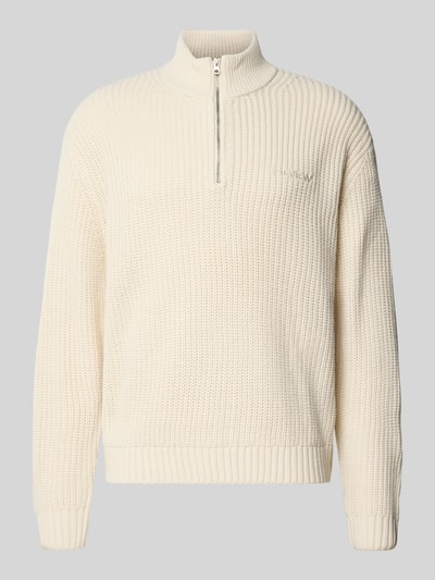 REVIEW Strickpullover mit Stehkragen und Reißverschluss Ecru 2