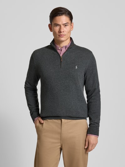 Polo Ralph Lauren Sweter z dzianiny z wełny ze stójką i zamkiem błyskawicznym Ciemnobrązowy 4