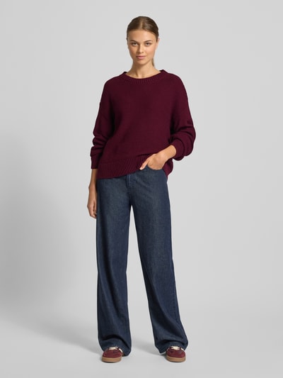 More & More Relaxed Fit Pullover in Strick-Optik mit überzogenen Schultern Bordeaux 1