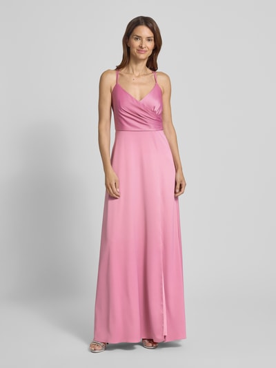 V.M. Abendkleid mit V-Ausschnitt und gekreuzten Trägern Rosa 4
