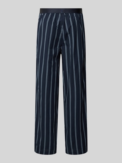 Produktfoto, Regular Fit Pyjama-Hose aus reiner Baumwolle Modell 'EASY PANTS' von BOSS in Two Tone Optik mit weißen Streifen, elastischem Label-Bund und seitlichen Eingrifftaschen, Popeline-Textur, gestreiftes Muster.