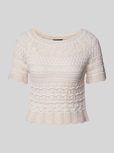 Marc Cain Cropped Strickpullover mit Lochstickerei Ecru 2