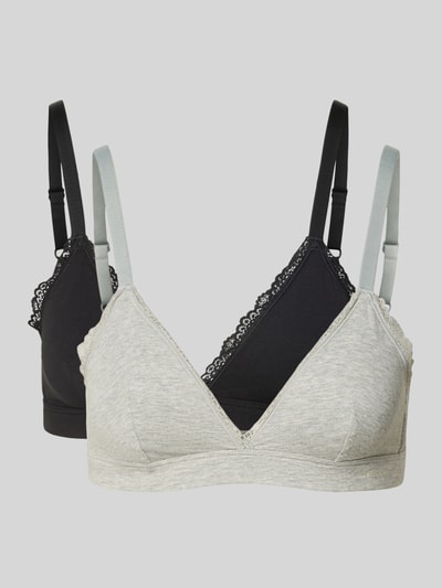 Produktfoto, Bralette aus Baumwoll-Mix im 2er-Pack Modell 'MC Lace Triangle' von Calvin Klein Underwear, vorne hellgrau, hinten schwarz, schlichte Formen mit zarter Spitzenkante