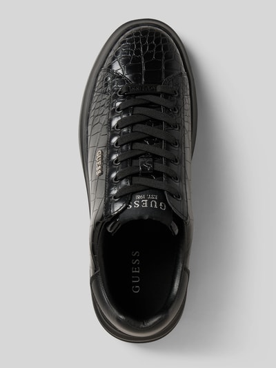 Produktfoto, Sneaker aus Leder-Mix Modell 'Elba' von Guess in Schwarz mit Allover-Schlangen-Prägung, Logo-Applikation, Schnürverschluss, profilierter Sohle, abgerundeter Passform, für Herren, Absatzhöhe 5 cm, Schafthöhe 7 cm, Schaftweite 8 cm.