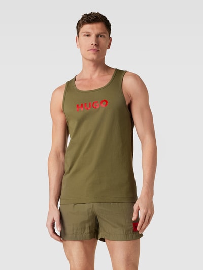 HUGO Tanktop met labelprint, model 'BAY' Olijfgroen - 4