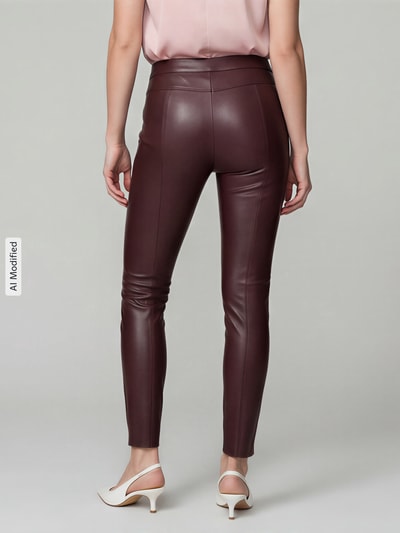 Raffaello Rossi Slim fit kunstleren broek van viscosemix model 'RESA' Bordeaux - 5