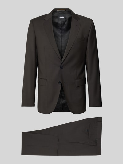 Produktfoto, Slim Fit Anzug aus reiner Schurwolle Modell 'H-HUGE-2PCS-253' von BOSS, feines Allover-Muster, Zweiteiler in Dunkelbraun