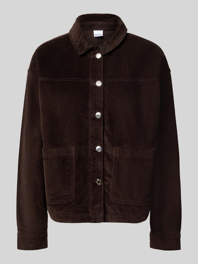 Produktfoto, donkerbruine corduroy jas met knoopsluiting en opgestikte zakken, Regular Fit Langarmbluse aus reiner Baumwolle Modell 'JAMIE' van VERO MODA, Dames