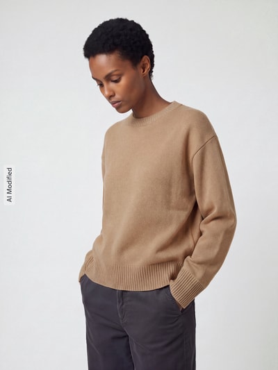Jake*s Casual Pullover aus reiner Wolle mit Rippabschlüssen Camel 4