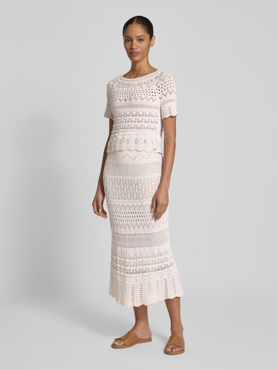 Marc Cain Cropped Strickpullover mit Lochstickerei Ecru 1