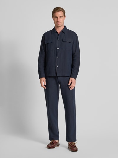 SELECTED HOMME Regular Fit Leinenhemdjacke mit Kentkragen Modell 'LEROY SUN' Dunkelblau 1