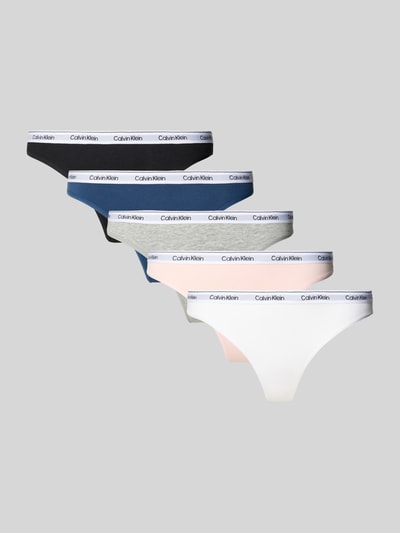 Calvin Klein Underwear Stringi z wyhaftowanym logo w zestawie 5 szt. model ‘Modern’ Czarny 1