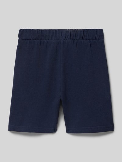 Produktfoto, Straight Fit Shorts mit Motiv-Print von Blue Seven aus Reine Baumwolle in Dunkelblau, Elastischer Bund mit Tunnelzug, Eingrifftaschen, Kindergrößen, Bundweite 28 cm, Innenbeinlänge 12 cm