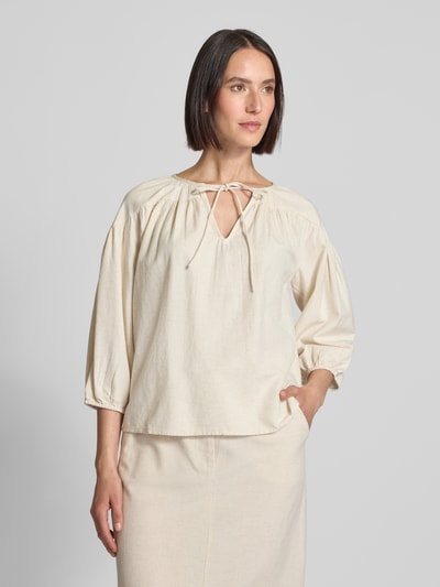 Vila Regular Fit Bluse aus Viskose-Baumwoll-Mix mit Leinen-Anteil Modell 'PRISILLA' Beige 4