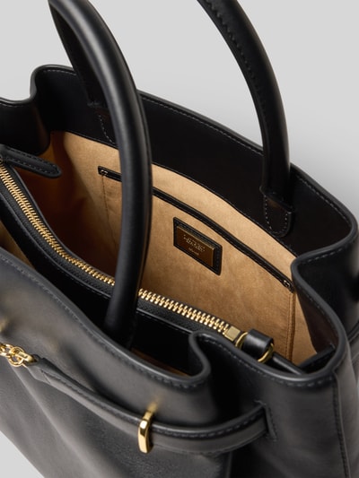 Produktfoto, Satchel Bag mit Tragehenkel von Lauren Ralph Lauren aus czarnej skóry bydlęcej z beżową podszewką, główna komora na zamek, szerokość w rozmiarze 1: 30 cm, długość 25 cm, głębokość 14 cm, odpinany pasek długości 88 cm