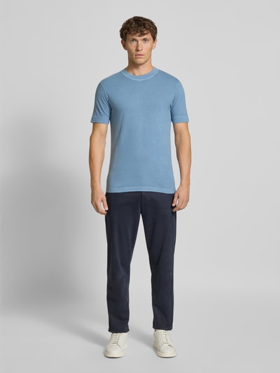 Drykorn T-Shirt mit geripptem Rundhalsausschnitt Modell 'RAPHAEL' Blau 1