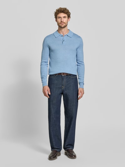 Christian Berg Men Regular Fit Poloshirt aus Woll-Mix Hellblau Melange 1