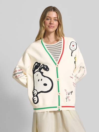 Essentiel Antwerp Loose Fit Strickjacke mit Viskose-Anteil Modell 'JASEBALL SNOOPY EMBO' Offwhite 4