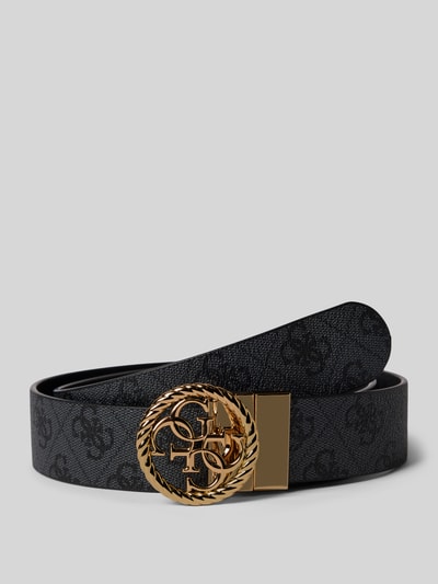 Produktfoto, Gürtel mit Logo-Detail von GUESS in schwarzer Leder-Optik mit Strukturmuster und goldfarbenem Steckverschluss, Breite 3 cm, Damen Gürtel