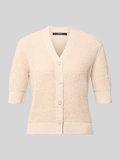 Produktfoto, Cardigan mit V-Ausschnitt Modell 'Temmy' von Someday, beiger Farbton, grobe Strickstruktur, Knopfleiste, halbe Ärmel, Regular Fit, Material-Mix mit Baumwoll-Anteil.