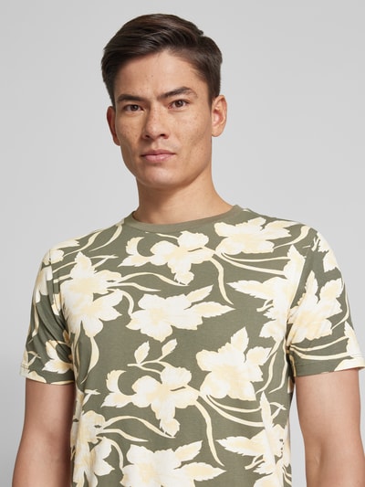 Lindbergh T-shirt met all-over motief, model 'desert flower' Olijfgroen - 3