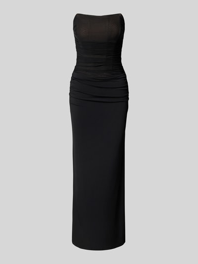 Produktfoto, Slim Fit Abendkleid mit Raffungen Modell 'Rendall' von Forever New, schwarzer Elastischer-Material-Mix, Mesh, Schulterfrei, Corsett-Top.