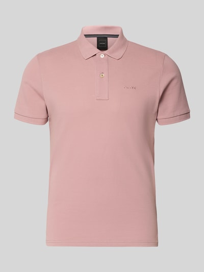 Produktfoto, Slim Fit Poloshirt mit Logo-Stitching von Geox in Rosa, reine Baumwolle, Strukturmuster, Kurzarm, Polokragen, Herrenshirt