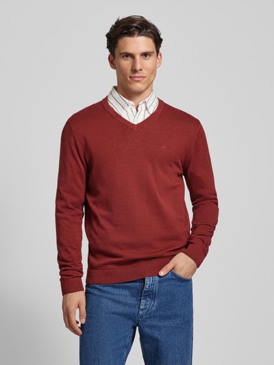 Tom Tailor Gebreide pullover met labelstitching, model 'BASIC'  Bordeaux - 4