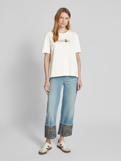 Marc Cain T-shirt met labelprint Offwhite - 1