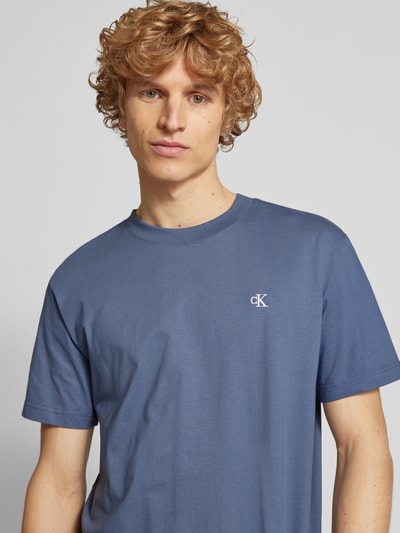 Calvin Klein Jeans T-shirt met geribde ronde hals Rookblauw - 3