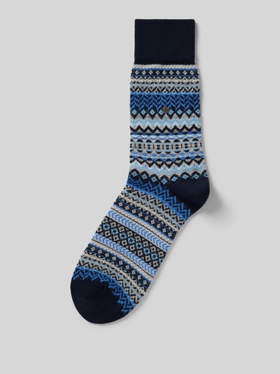 Produktfoto, Wollsocken aus Schurwoll-Mix von Burlington, mieszanka żywej wełny i bawełny, prążkowane ściągacze, fakturowany wzór, detal z logo w efekcie metalicznym