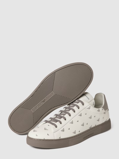 Emporio Armani Sneakers van leer met all-over logo Offwhite - 5