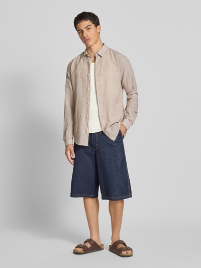 Only & Sons Slim Fit Freizeithemd aus Leinen-Baumwoll-Mix Modell 'CAIDEN' Beige 1