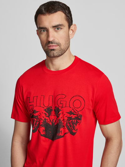 HUGO T-shirt met label- en motiefprint, model 'Durro' Rood - 3