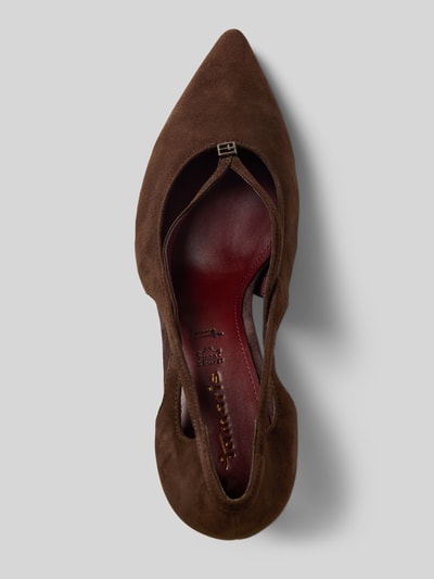Produktfoto, czółenka w kolorze brązowym z imitacją weluru, zaokrąglone kształty, gładka tekstura, Pumps in Velours-Optik von Tamaris, damskie czółenka od Tamaris