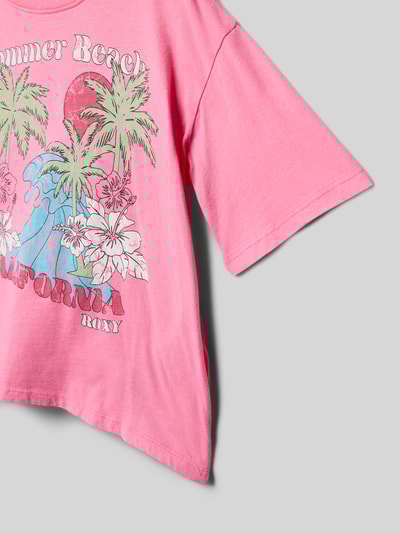 Roxy T-shirt met labelprint Felroze - 2