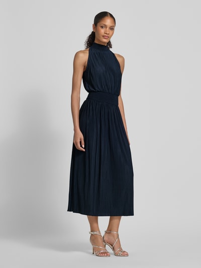 Samsøe Samsøe Midi-jurk met plissévouwen en opstaande kraag model 'UMA' Marineblauw - 1