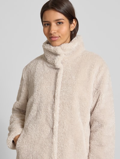 WHITE LABEL Regular fit lange jas van teddybont met opstaande kraag Ecru - 3