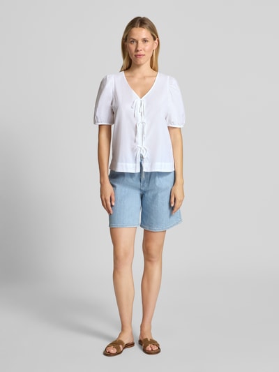 s.Oliver RED LABEL Regular Fit Baumwollbluse mit V-Ausschnitt Weiss 1