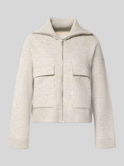 Produktfoto, Oversized Bomberjacke aus Baumwoll-Mix Modell 'COTTON-WOOL KNIT' von ARMEDANGELS, hellgraue Farbe, glatte Textur, Damen Bomberjacke / Blouson