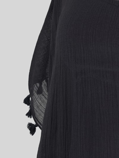 Produktfoto, Oversized Kaftan mit Rundhalsausschnitt von Seafolly, czarny, czysta bawełna, przetarty efekt, frędzle, tekstura prążkowana