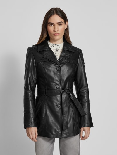 Cabrini Lederjacke mit Bindegürtel Black 4