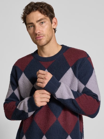 Wood Wood Gebreide pullover met ribboorden, model 'Jan' Marineblauw - 3