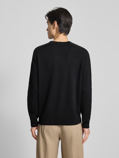 BOSS Regular fit gebreide pullover van een mix van katoen en scheerwol, model 'HIDONEO' Zwart - 5