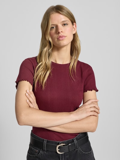 Pieces Slim fit T-shirt van puur katoen, model 'MARIE' Donkerrood - 3