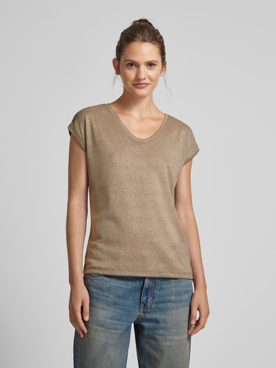 Only Top met V-hals, model 'SILVERY' Taupe - 4