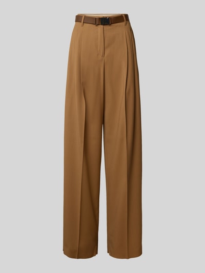 Max Mara Studio Weite Hose aus Schurwoll-Canvas Modell 'BERGAMO' Cognac 2