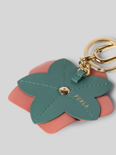 Produktfoto, Schlüsselanhänger mit Karabiner Modell 'ALLEGRA HIBISCUS' von FURLA, grün-rosa Leder mit goldfarbenen Details, glatte Struktur, Damen Schlüsselanhänger, Label-Details gut sichtbar